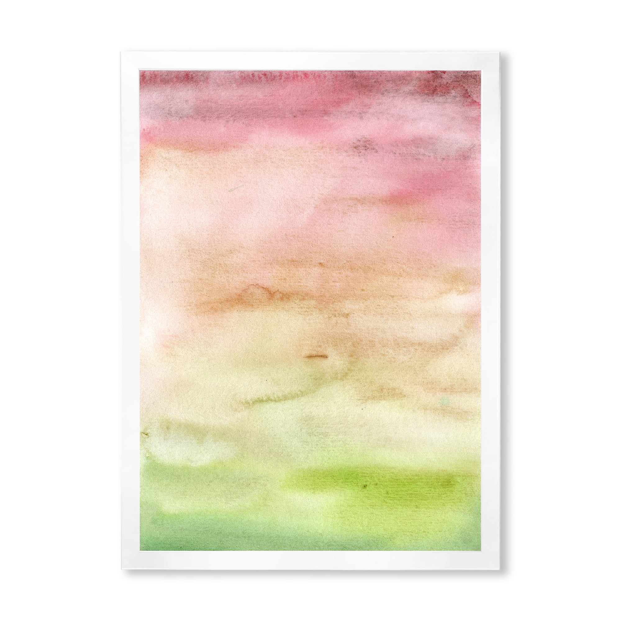 Designart 'Abstract Sunset With Pink Green and Beige' Modern Framed Art Print