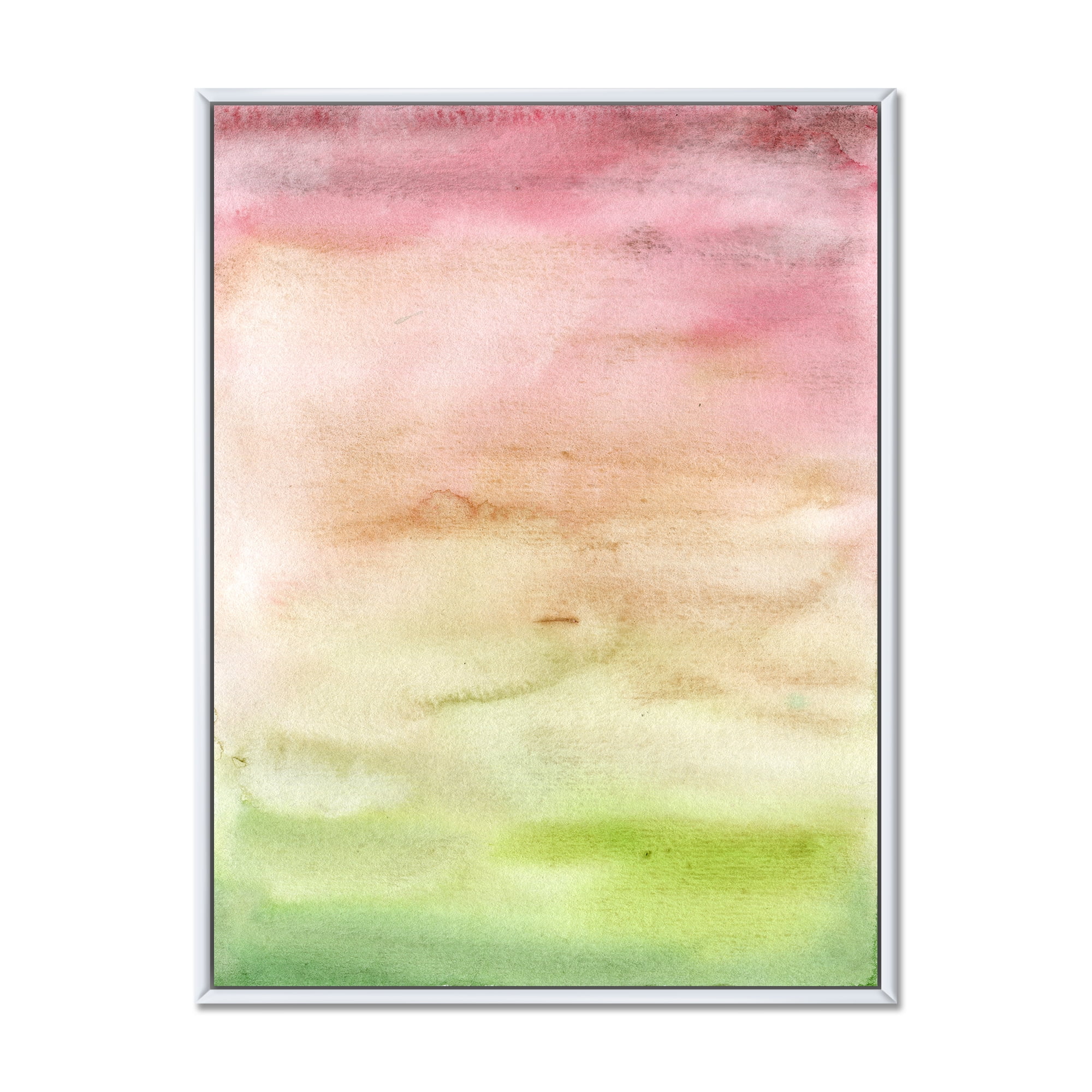 Designart 'Abstract Sunset With Pink Green and Beige' Modern Framed Canvas Wall Art Print