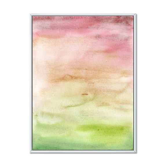 Designart 'Abstract Sunset With Pink Green and Beige' Modern Framed Canvas Wall Art Print