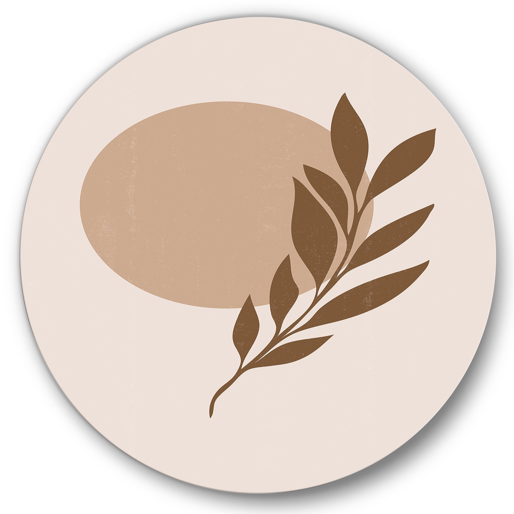 Designart 'Abstract Terracotta Moon and Sun With Tropical Leaf' Modern Circle Metal Wall Art 23x23 - Disc of 23