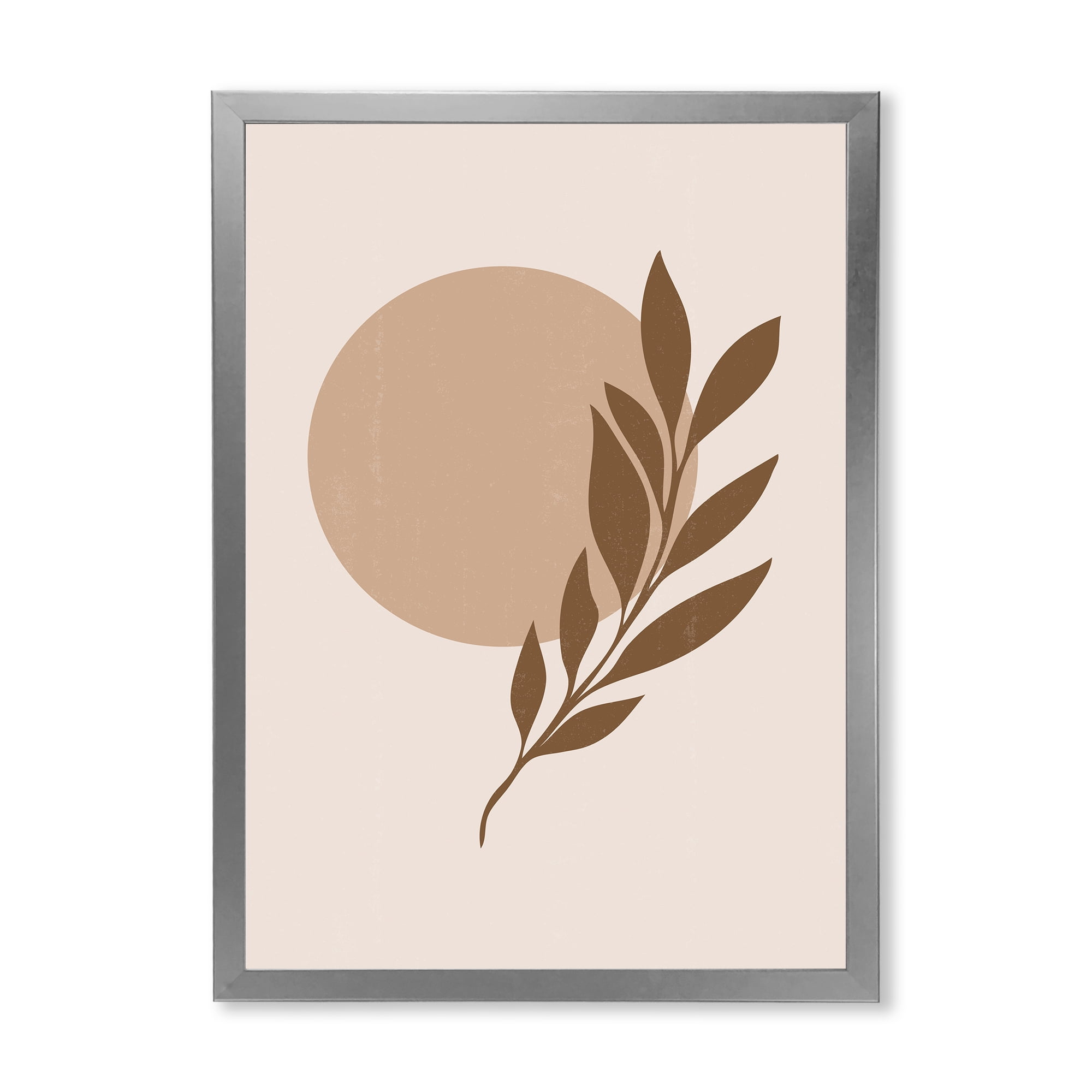 Designart 'Abstract Terracotta Moon and Sun With Tropical Leaf' Modern Framed Art Print