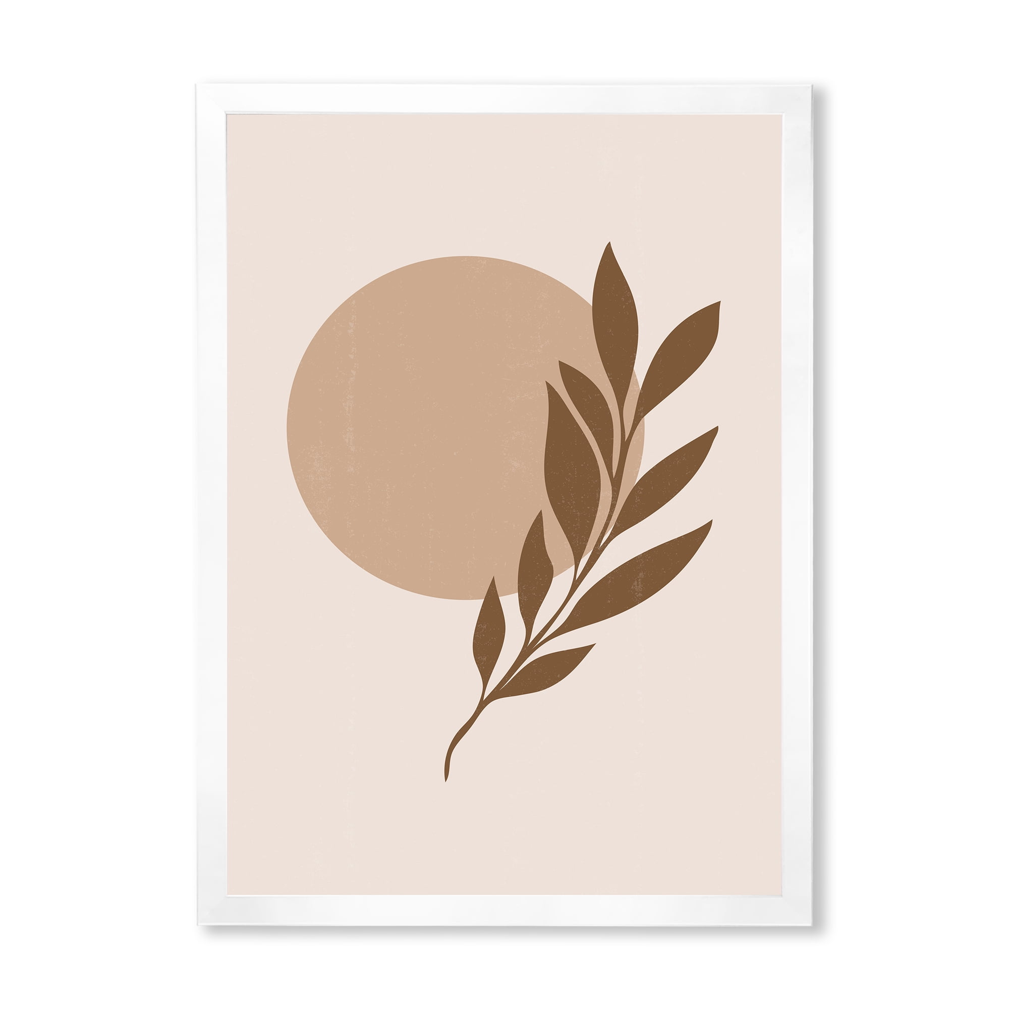 Designart 'Abstract Terracotta Moon and Sun With Tropical Leaf' Modern Framed Art Print