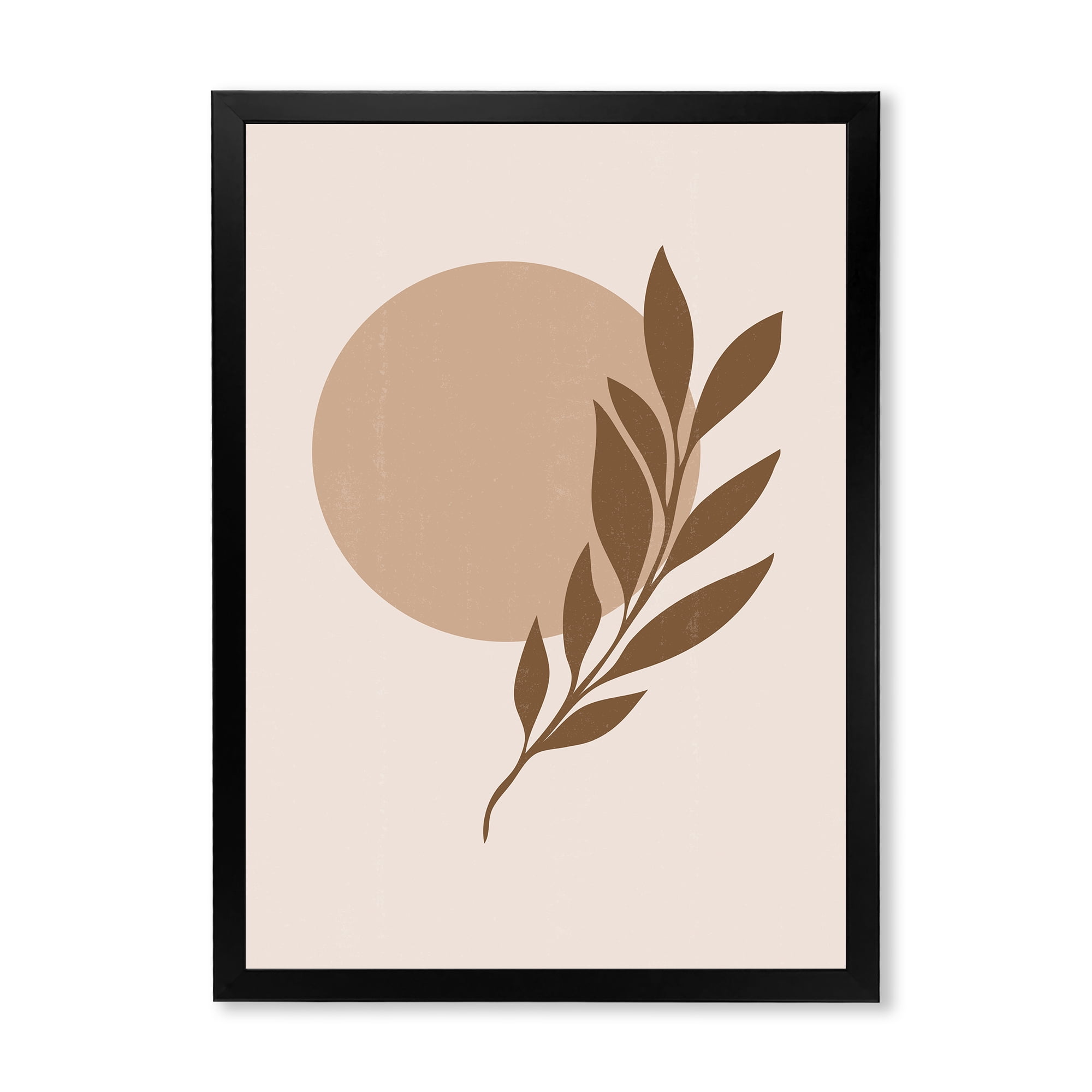 Designart 'Abstract Terracotta Moon and Sun With Tropical Leaf' Modern Framed Art Print