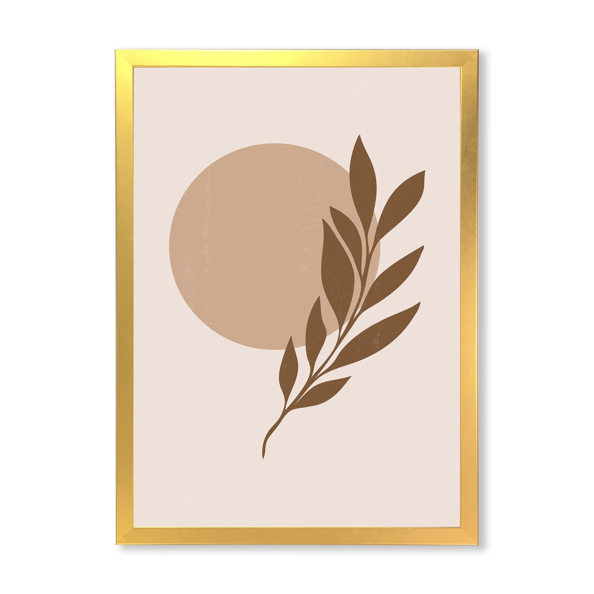 Designart 'Abstract Terracotta Moon and Sun With Tropical Leaf' Modern Framed Art Print