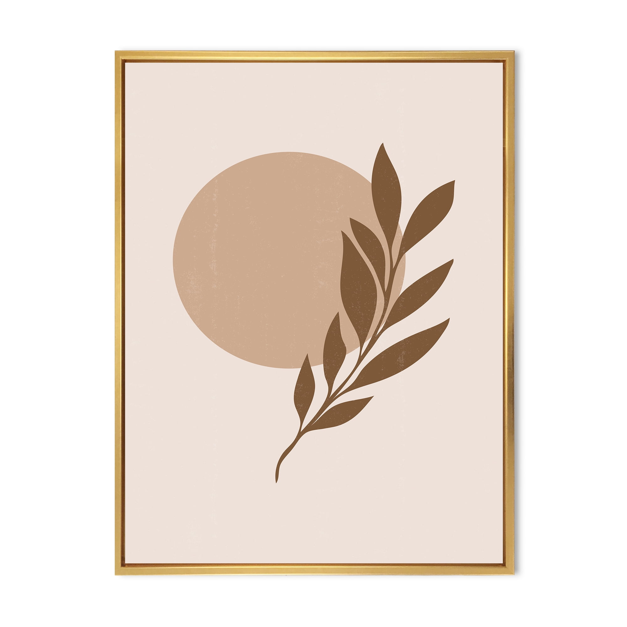 Designart 'Abstract Terracotta Moon and Sun With Tropical Leaf' Modern Framed Canvas Wall Art Print