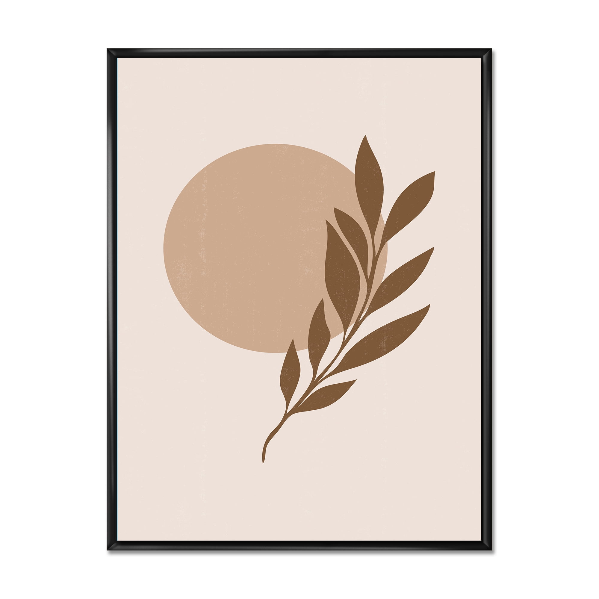 Designart 'Abstract Terracotta Moon and Sun With Tropical Leaf' Modern Framed Canvas Wall Art Print