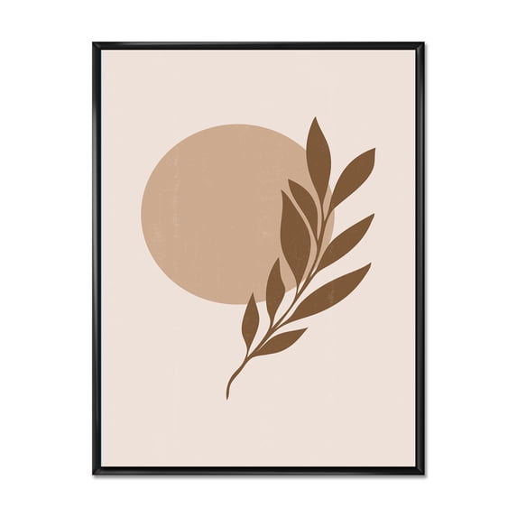 Designart 'Abstract Terracotta Moon and Sun With Tropical Leaf' Modern Framed Canvas Wall Art Print