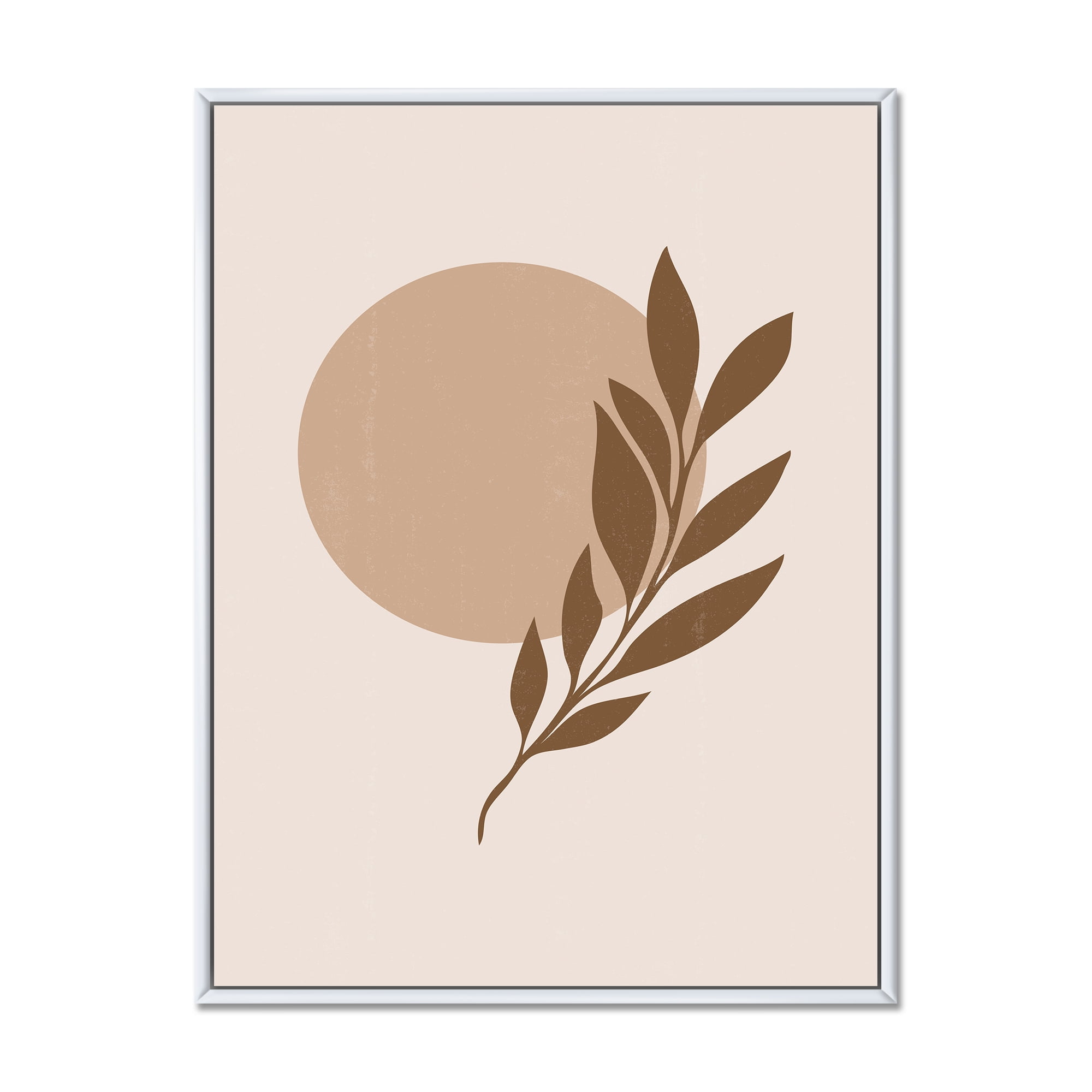 Designart 'Abstract Terracotta Moon and Sun With Tropical Leaf' Modern Framed Canvas Wall Art Print