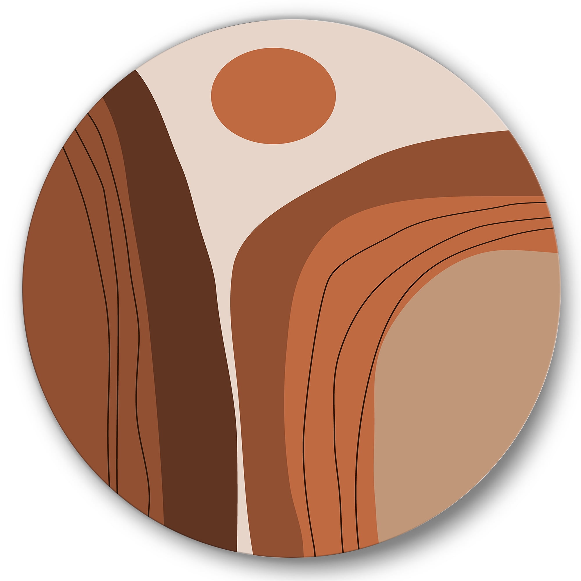 Designart 'Abstract Terracotta Mountain Landscape Sunset ' Modern Circle Metal Wall Art 23x23 - Disc of 23