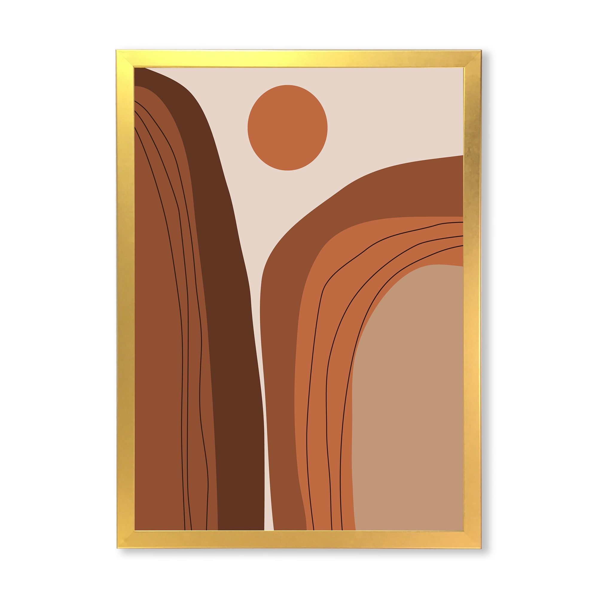 Designart 'Abstract Terracotta Mountain Landscape Sunset ' Modern Framed Art Print