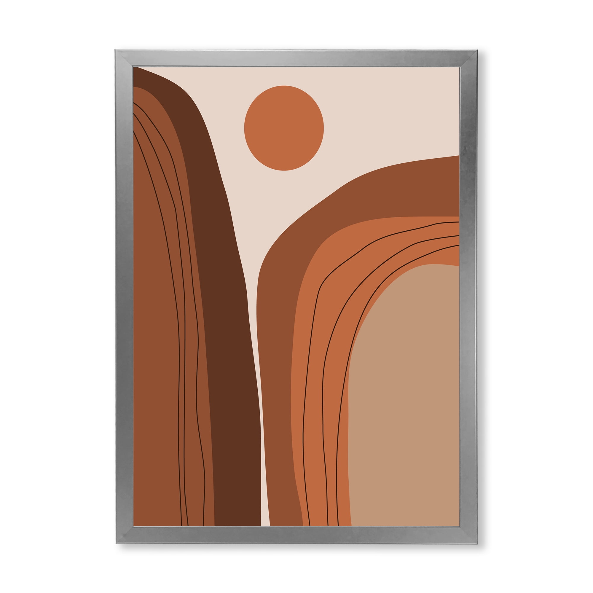 Designart 'Abstract Terracotta Mountain Landscape Sunset ' Modern Framed Art Print