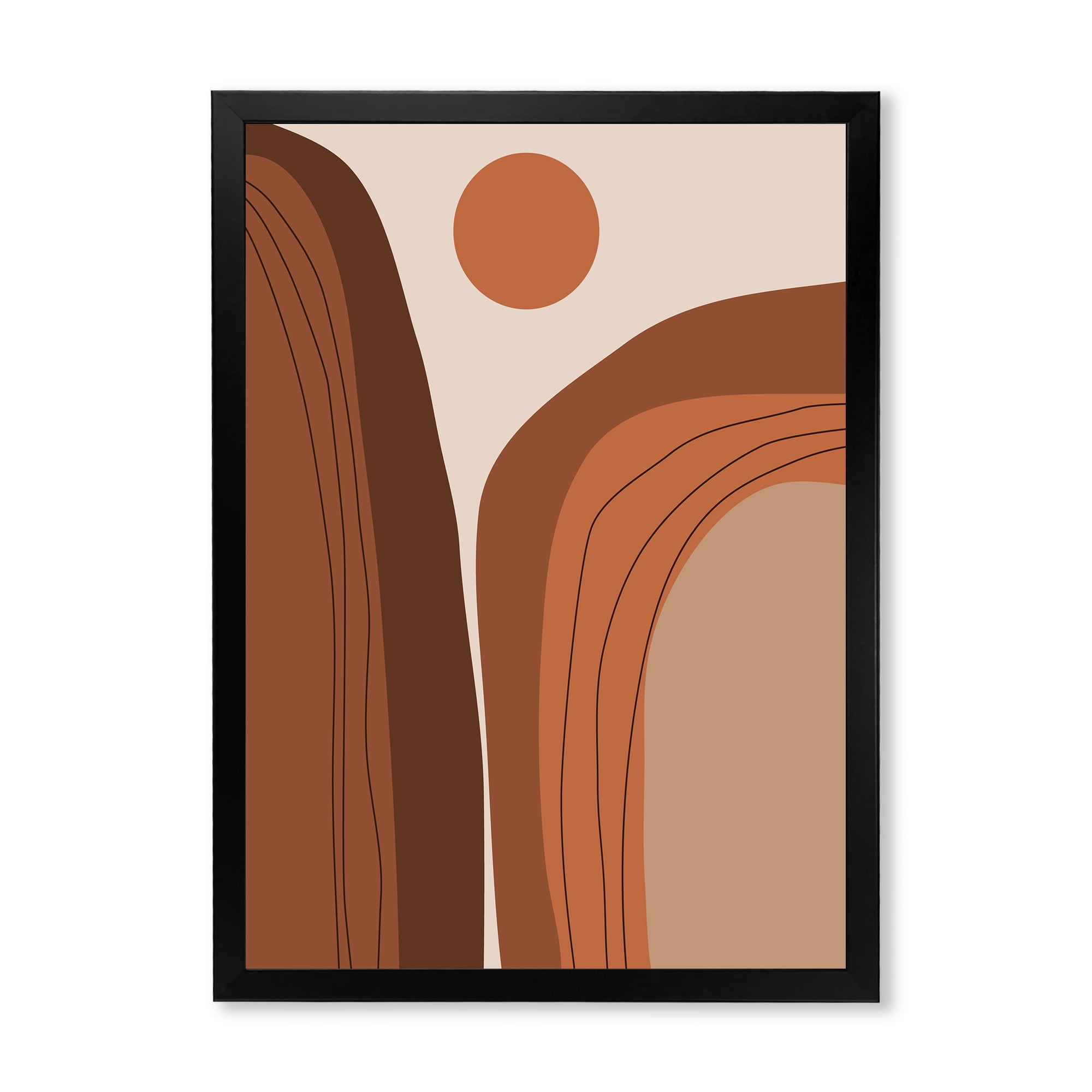 Designart 'Abstract Terracotta Mountain Landscape Sunset ' Modern Framed Art Print