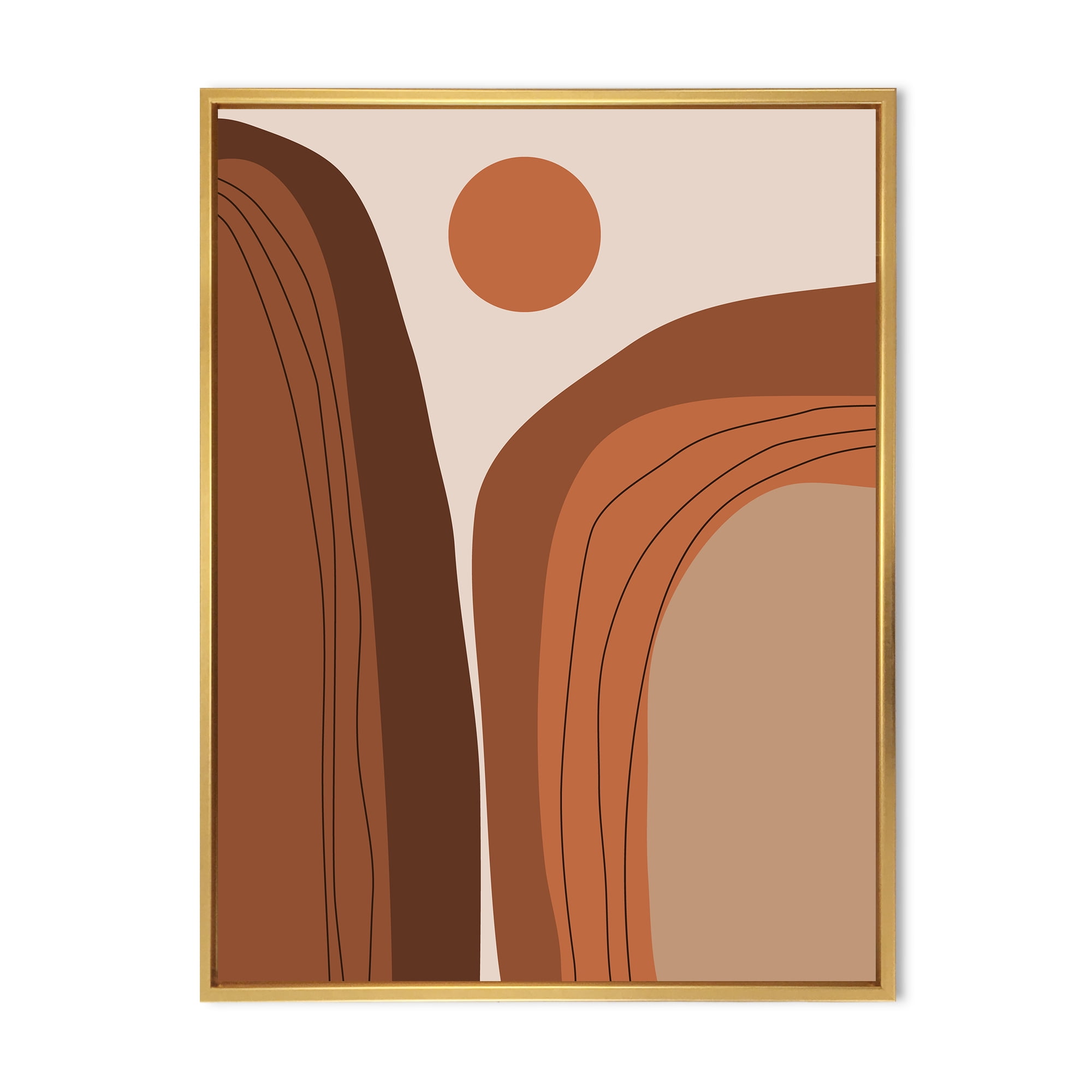 Designart 'Abstract Terracotta Mountain Landscape Sunset ' Modern Framed Canvas Wall Art Print