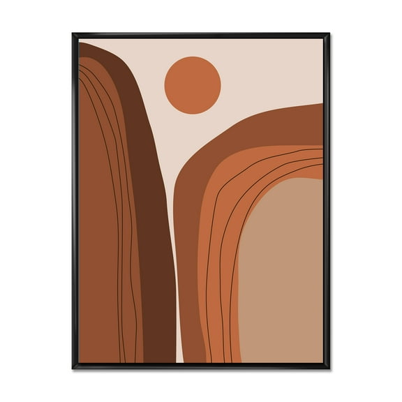Designart 'Abstract Terracotta Mountain Landscape Sunset ' Modern Framed Canvas Wall Art Print