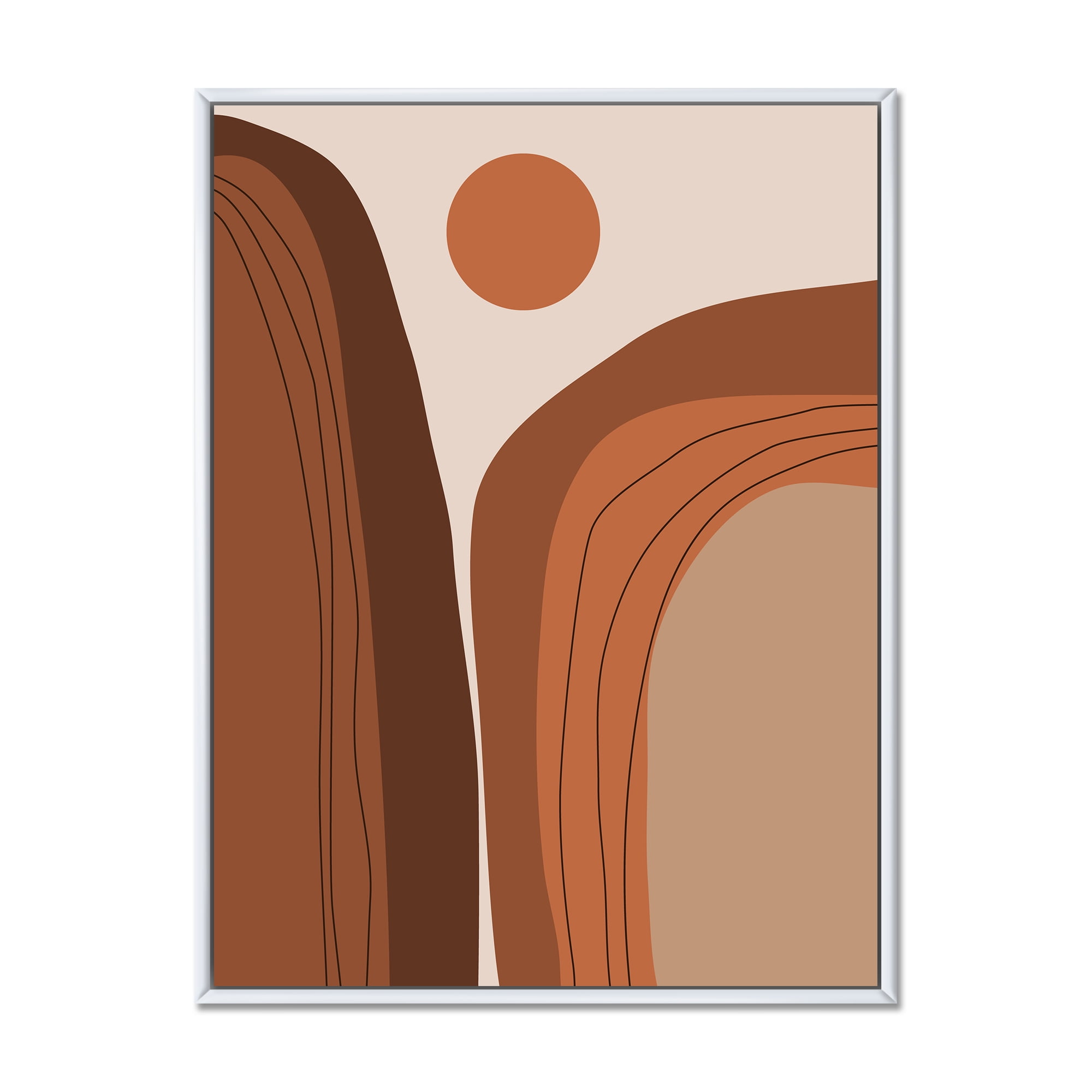 Designart 'Abstract Terracotta Mountain Landscape Sunset ' Modern Framed Canvas Wall Art Print