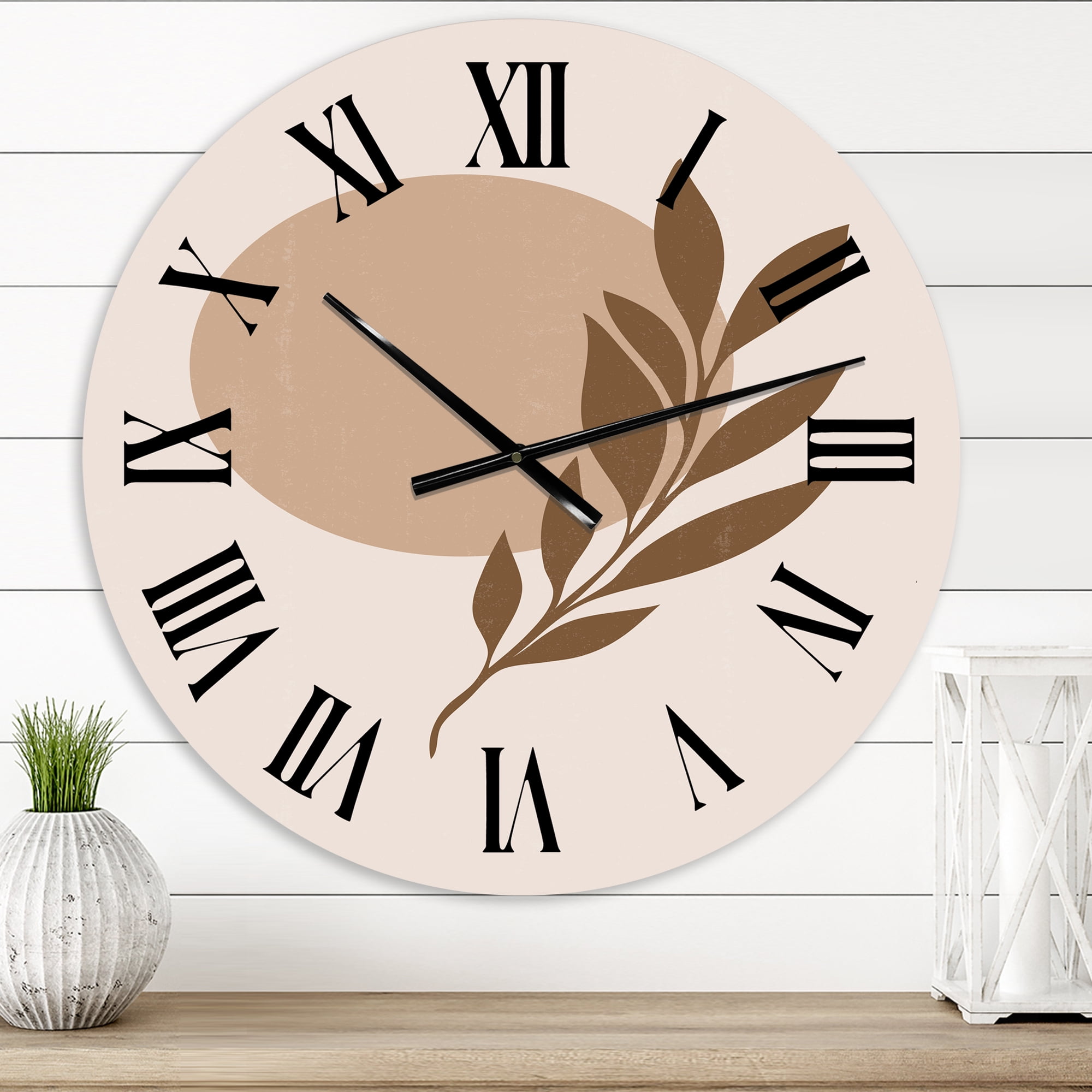 Designart 'Abstract Terracotta Sun & Moon With Tropical Leaf' Modern Wall Clock
