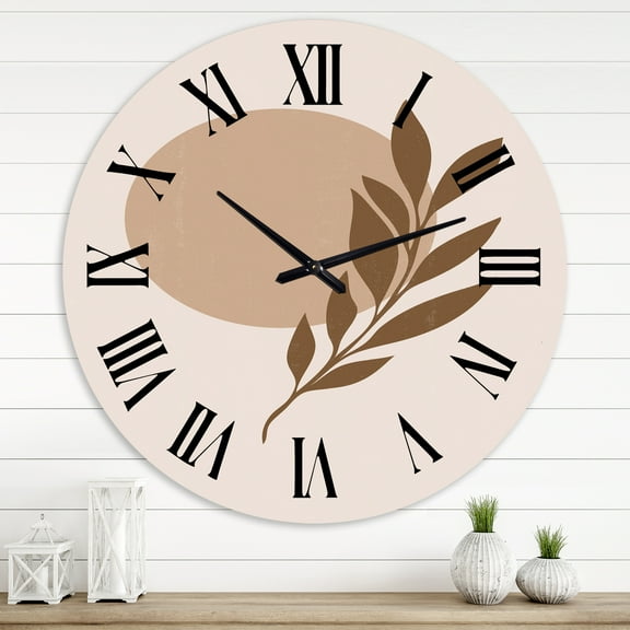 Designart 'Abstract Terracotta Sun & Moon With Tropical Leaf' Modern Wall Clock