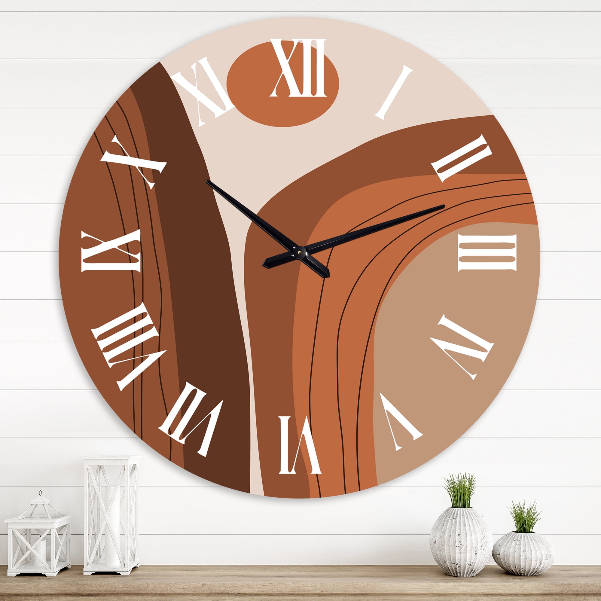 Designart 'Abstract Terracotta Sunset Mountain Landscape' Modern Wall Clock