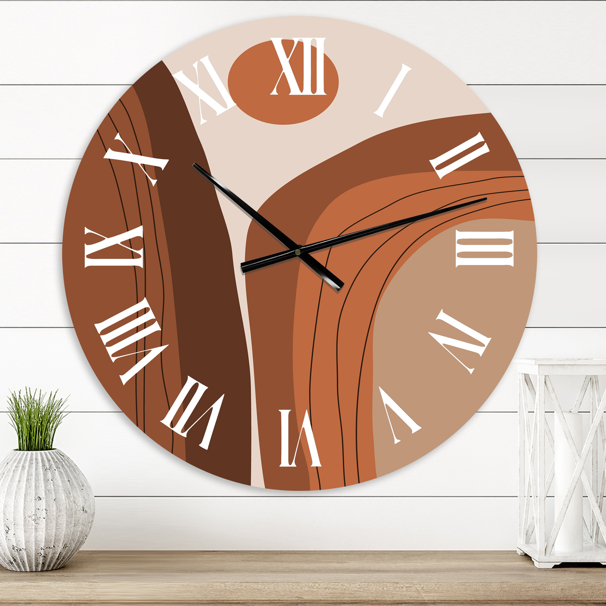 Designart 'Abstract Terracotta Sunset Mountain Landscape' Modern Wall Clock