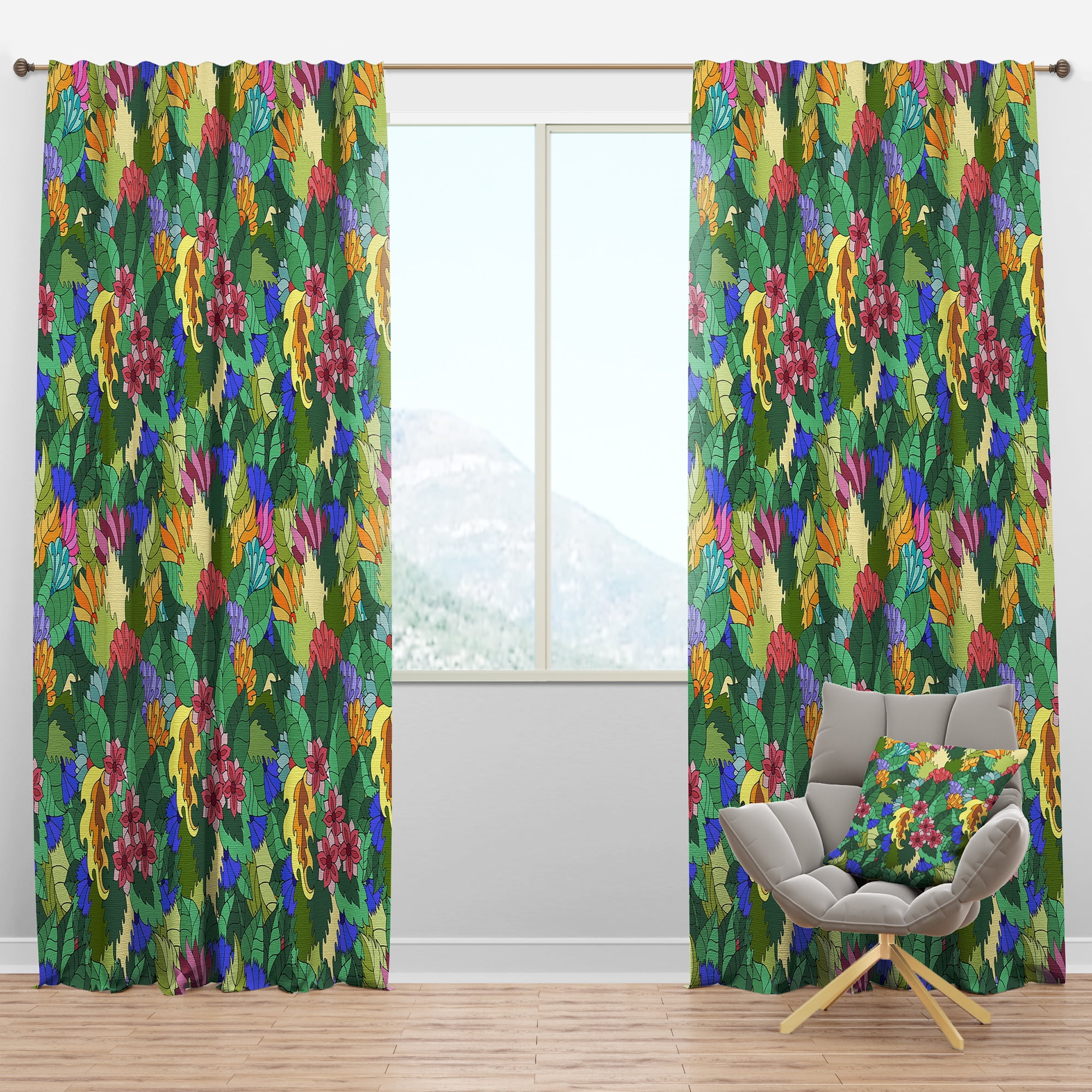 Designart 'Abstract Texture with Flowers & Leaves' Modern & Contemporary Blackout Curtain Panel