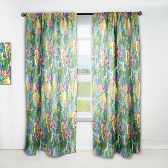 Designart 'Abstract Texture with Flowers & Leaves' Modern & Contemporary Curtain Panel