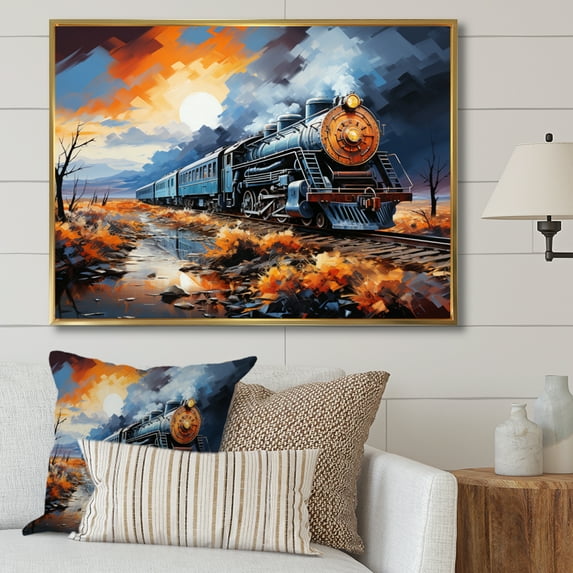 Designart "Abstract Train Sublime Horizon II" Transportation Floater Framed Canvas Print