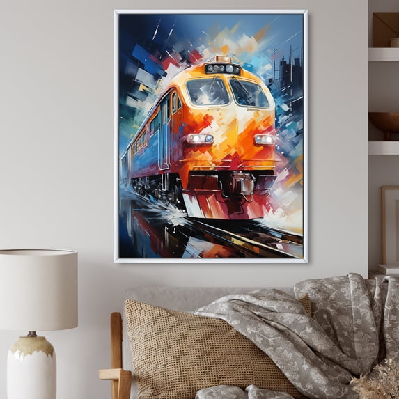 Designart "Abstract Train Vibrant Flow III" Modern Floater Framed Canvas Wall Art