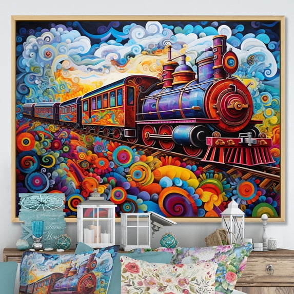 Designart "Abstract Train curious Journey I" Transportation Floater Framed Wall Art Living Room