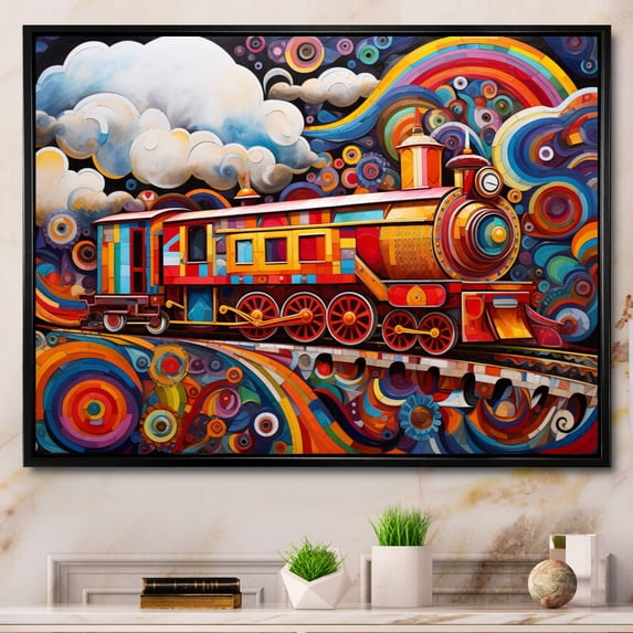 Designart "Abstract Train curious Journey III" Transportation Floater Framed Canvas Print