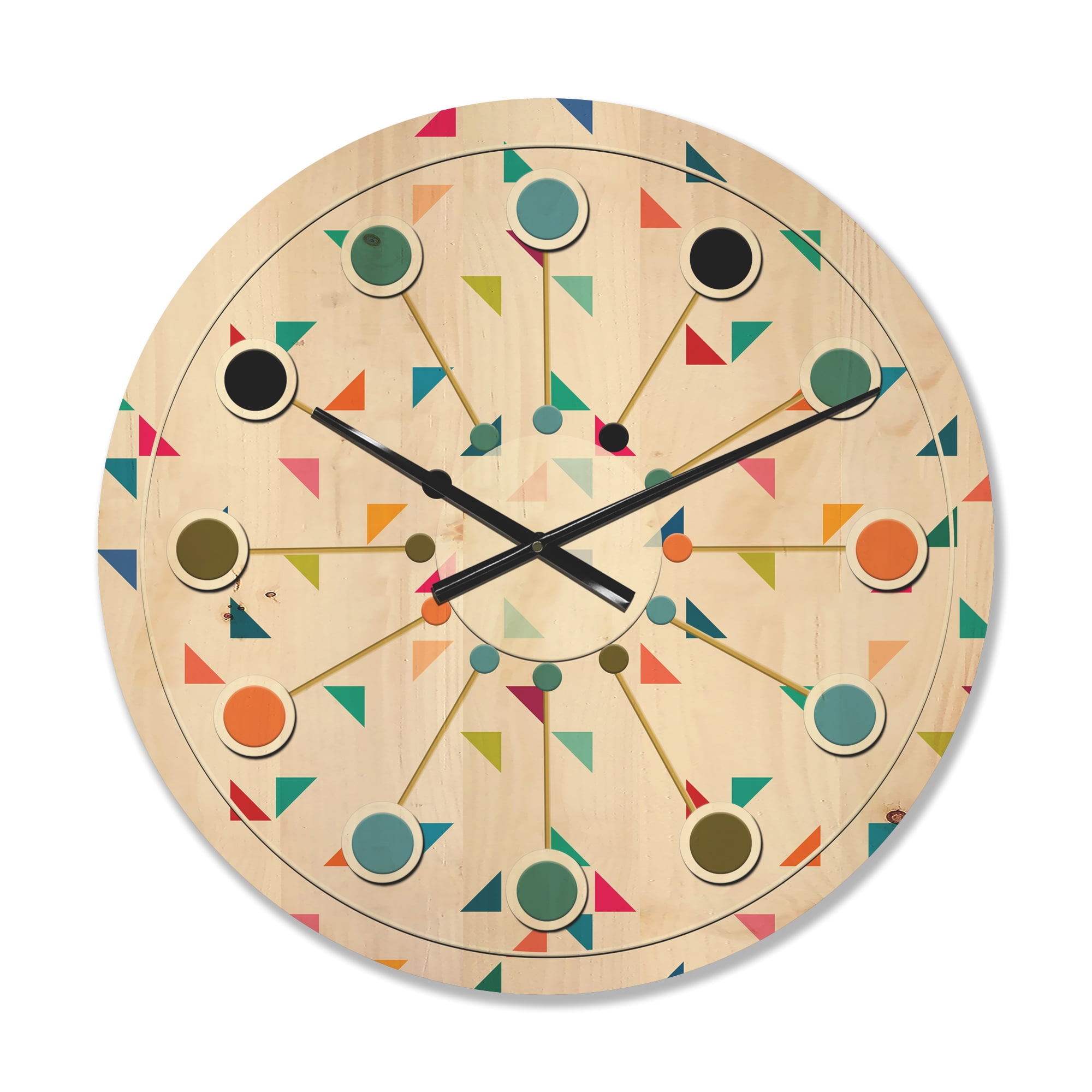 Designart 'Abstract Triangular Shape Retro Pattern I' Mid-Century Modern Wood Wall Clock
