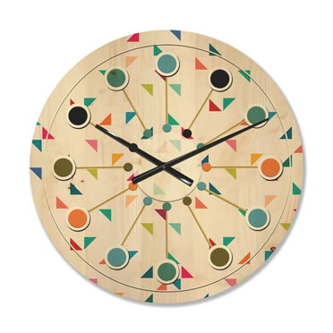 Designart 'Abstract Triangular Shape Retro Pattern I' Mid-Century Modern Wood Wall Clock