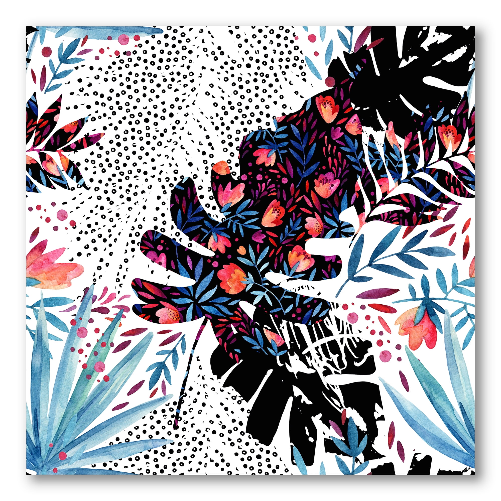 Designart ' Abstract Tropical Floral Patchwork I ' Tropical Canvas Wall Art Print