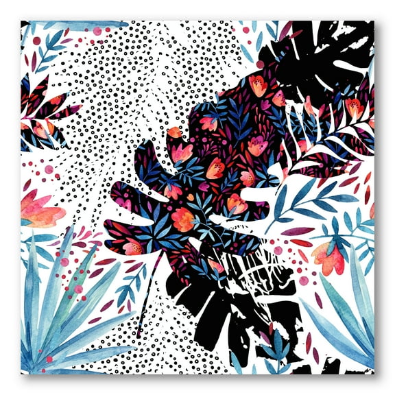 Designart ' Abstract Tropical Floral Patchwork I ' Tropical Canvas Wall Art Print