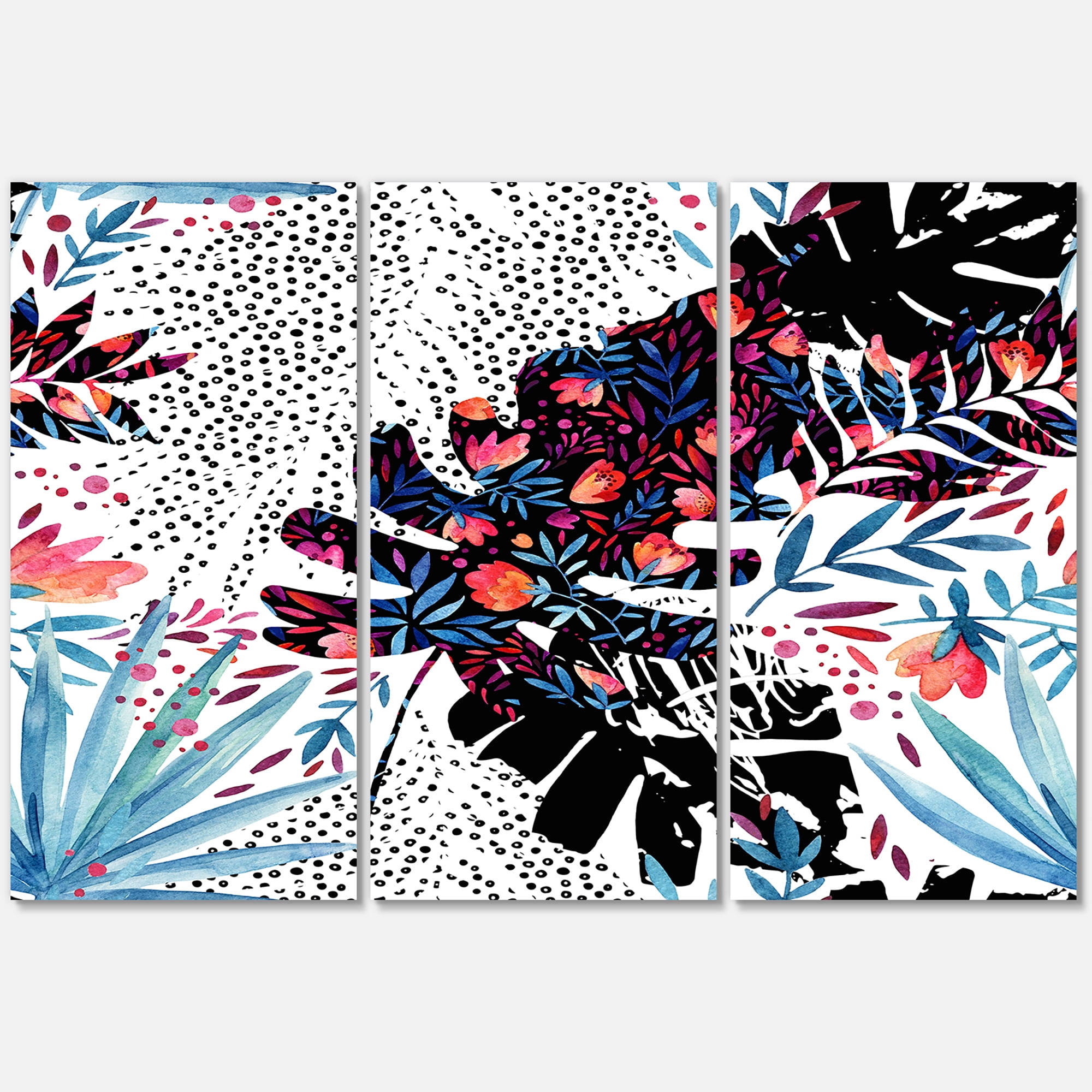 Designart ' Abstract Tropical Floral Patchwork I ' Tropical Canvas Wall Art Print