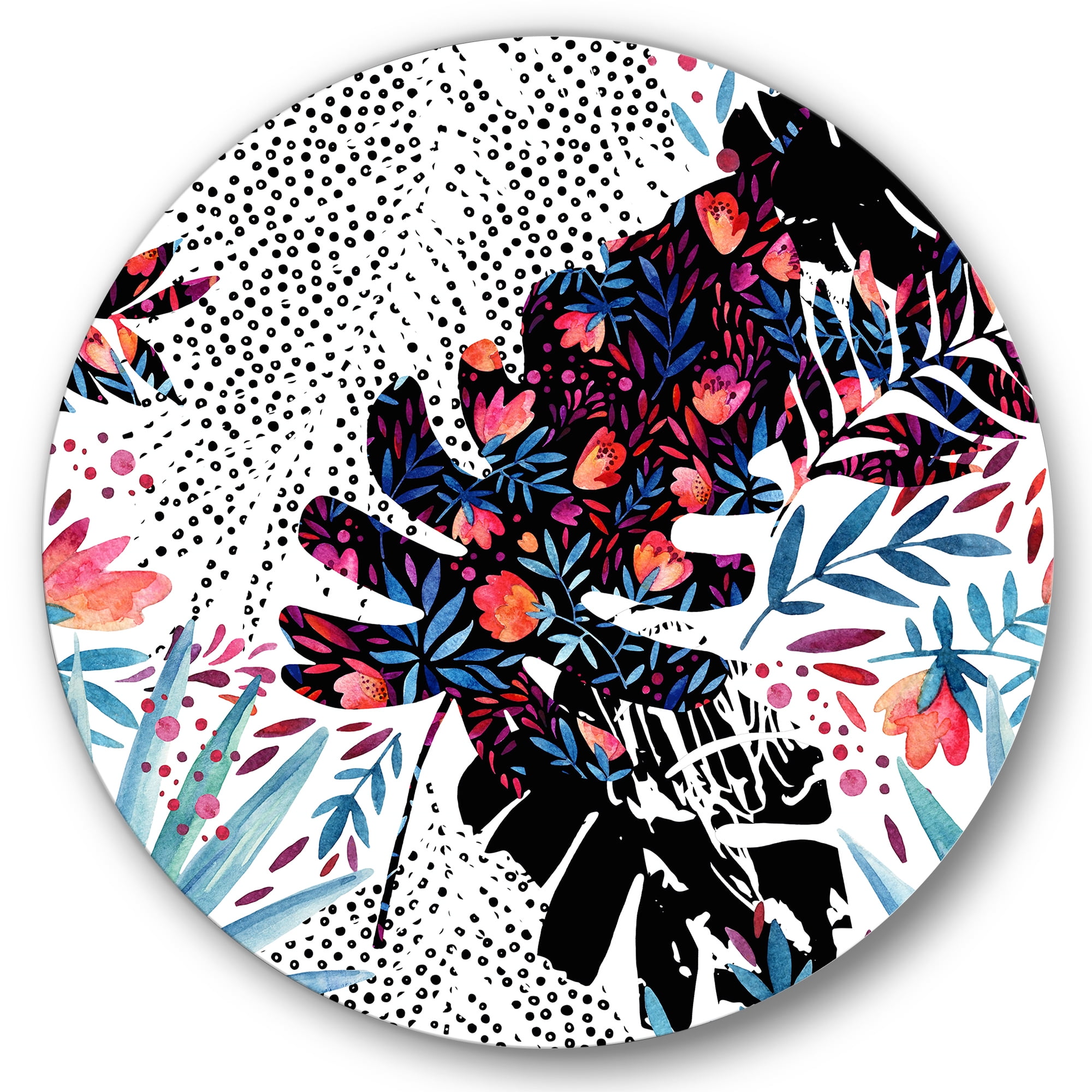 Designart 'Abstract Tropical Floral Patchwork I' Tropical Circle Metal Wall Art 29x29 - Disc of 29