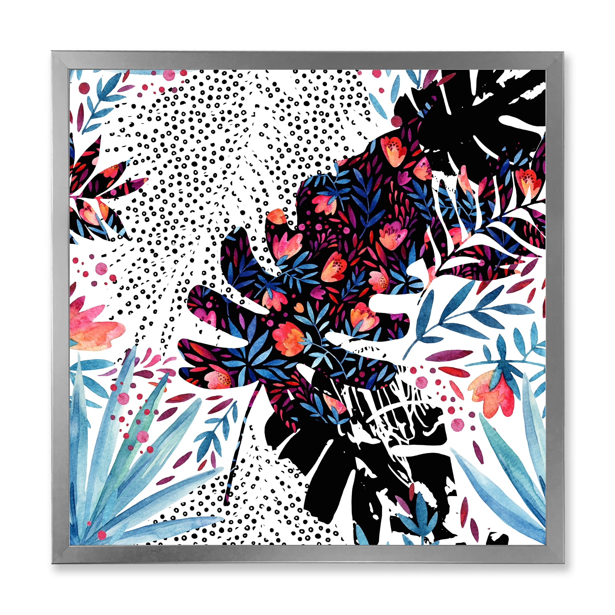 Designart 'Abstract Tropical Floral Patchwork I' Tropical Framed Art Print