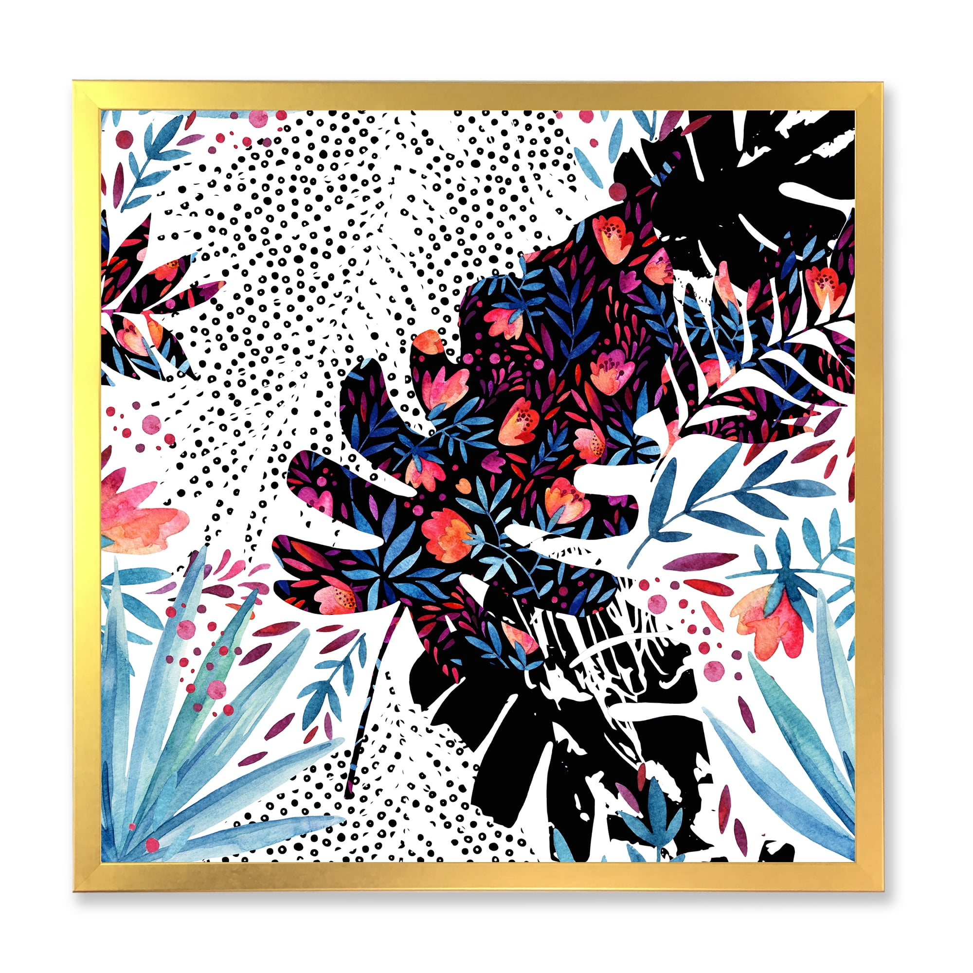 Designart 'Abstract Tropical Floral Patchwork I' Tropical Framed Art Print