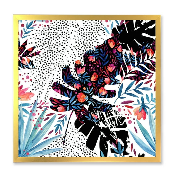 Designart 'Abstract Tropical Floral Patchwork I' Tropical Framed Art Print