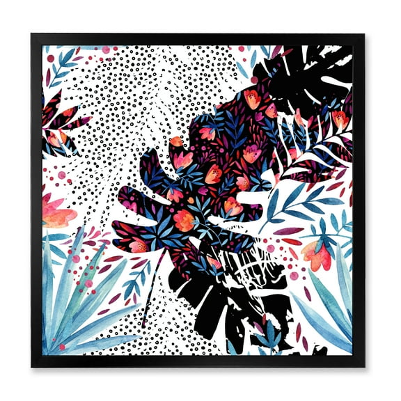 Designart 'Abstract Tropical Floral Patchwork I' Tropical Framed Art Print
