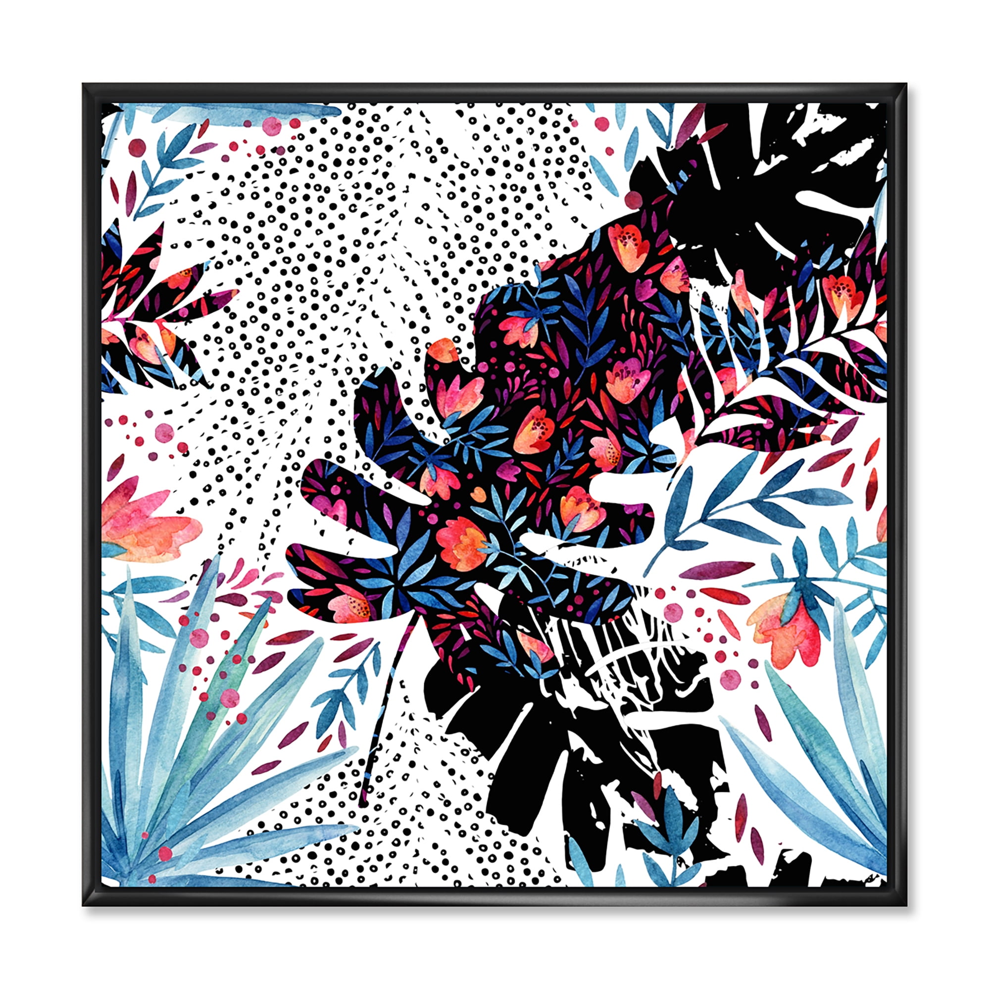 Designart 'Abstract Tropical Floral Patchwork I' Tropical Framed Canvas Wall Art Print