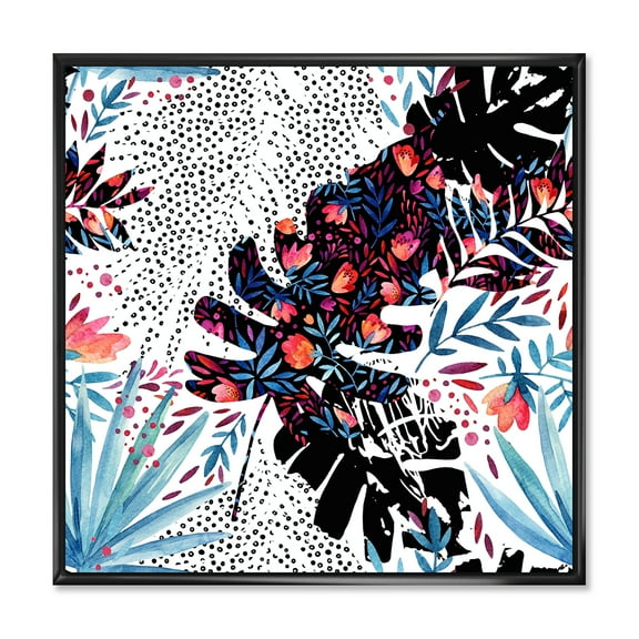 Designart 'Abstract Tropical Floral Patchwork I' Tropical Framed Canvas Wall Art Print