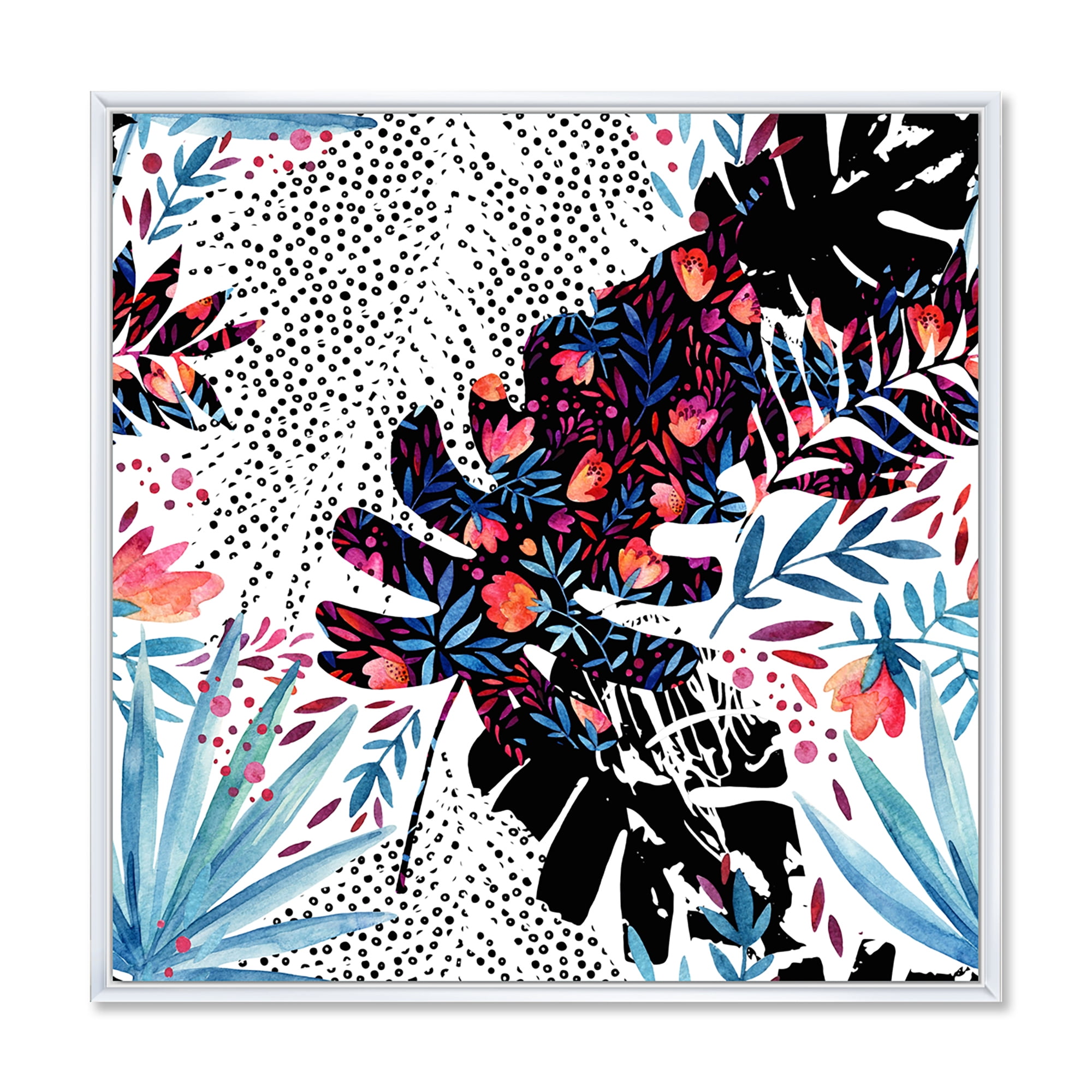 Designart 'Abstract Tropical Floral Patchwork I' Tropical Framed Canvas Wall Art Print