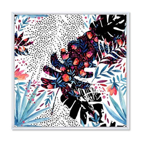 Designart 'Abstract Tropical Floral Patchwork I' Tropical Framed Canvas Wall Art Print