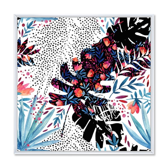 Designart 'Abstract Tropical Floral Patchwork I' Tropical Framed Canvas Wall Art Print