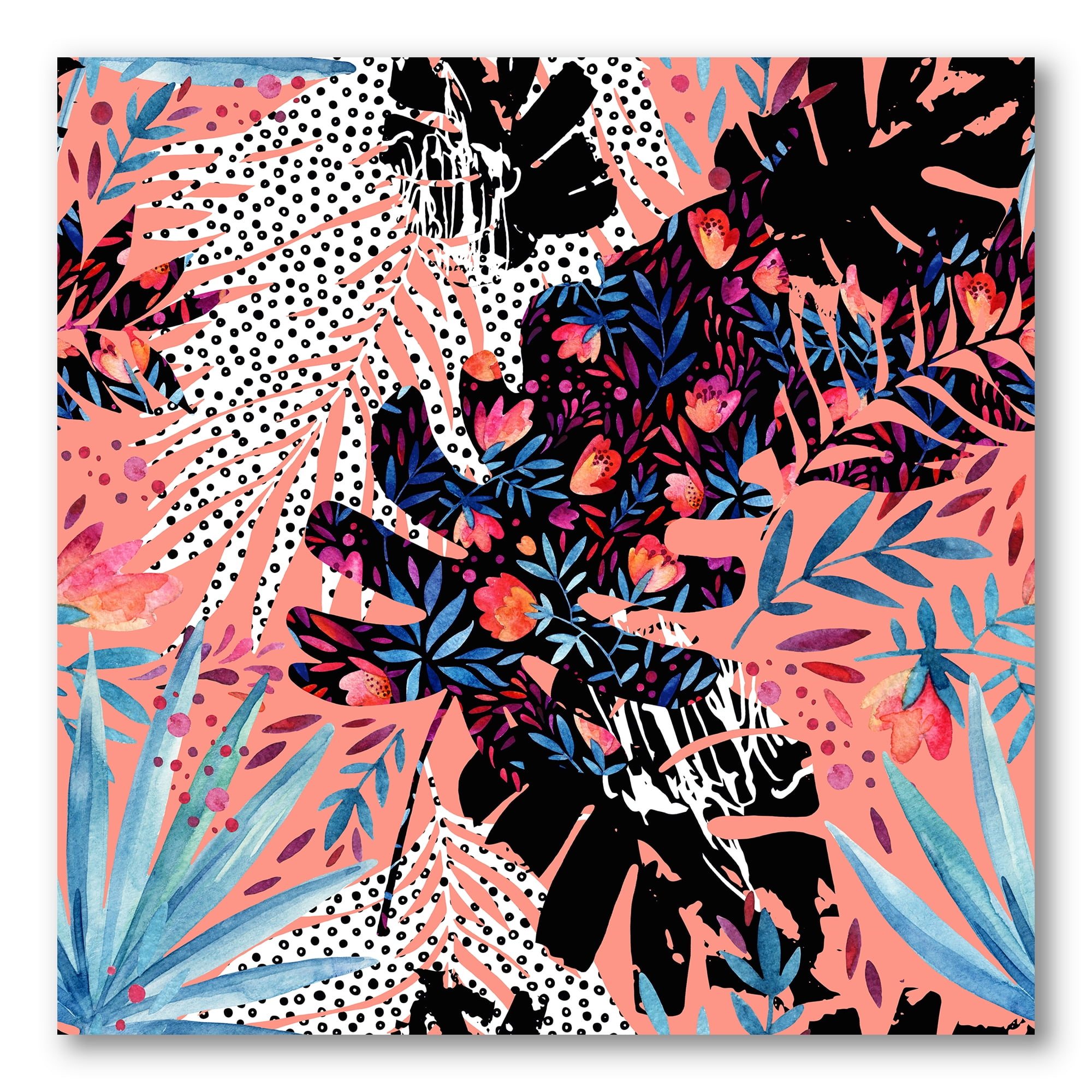 Designart ' Abstract Tropical Floral Patchwork II ' Tropical Canvas Wall Art Print