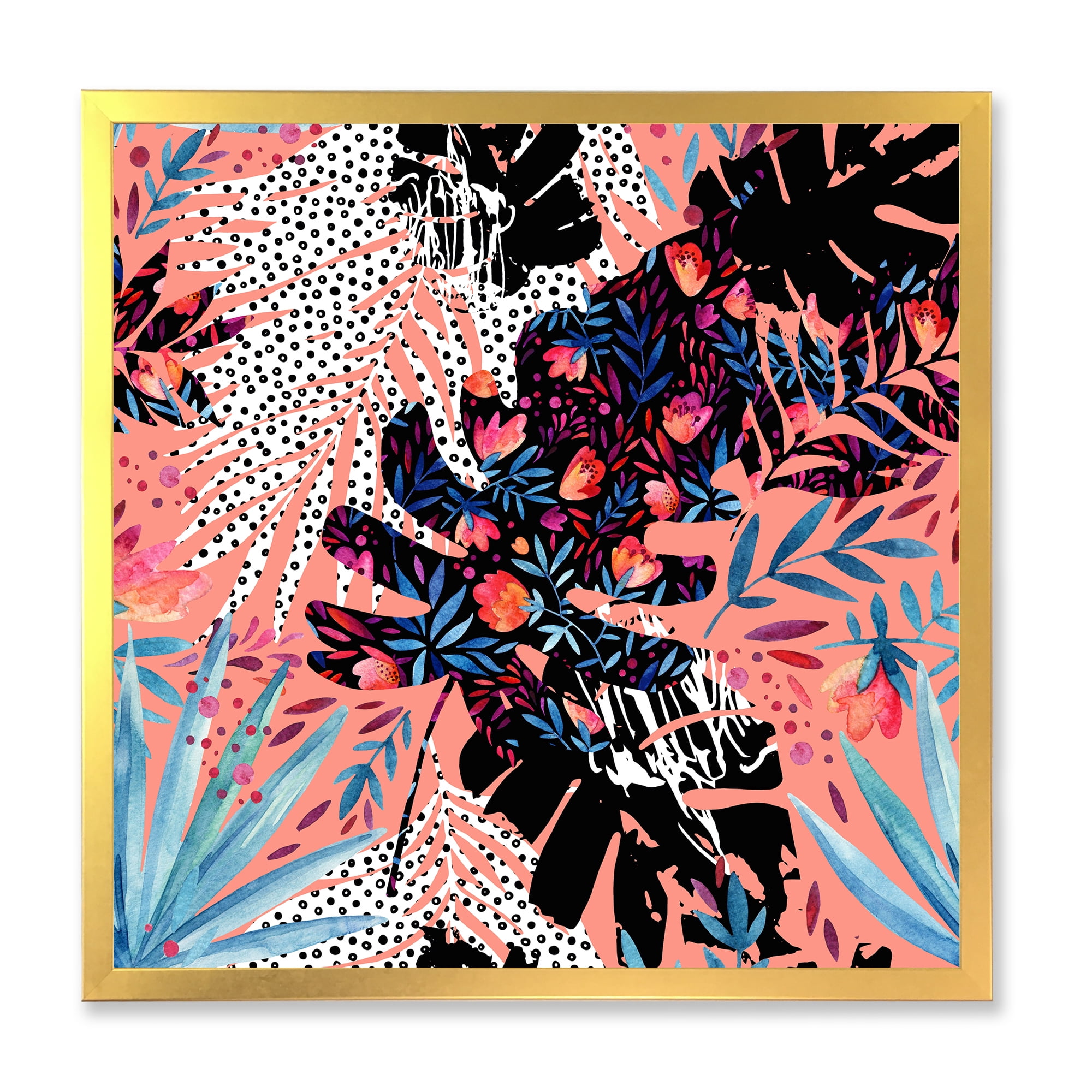 Designart 'Abstract Tropical Floral Patchwork II' Tropical Framed Art Print