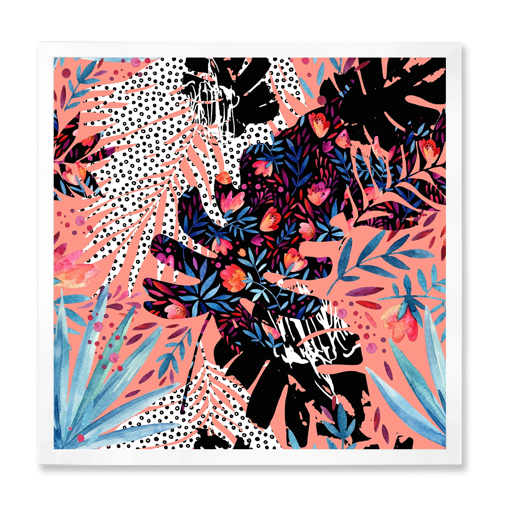 Designart 'Abstract Tropical Floral Patchwork II' Tropical Framed Art Print