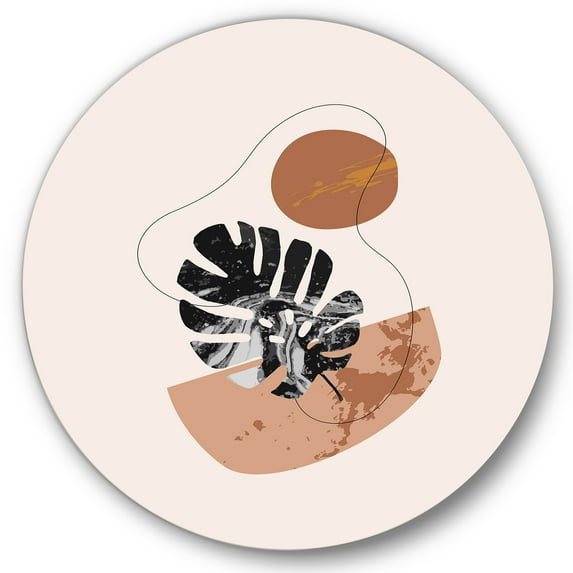 Designart 'Abstract Tropical Monstera Shapes and Leaves' Modern Circle Metal Wall Art 29x29 - Disc of 29