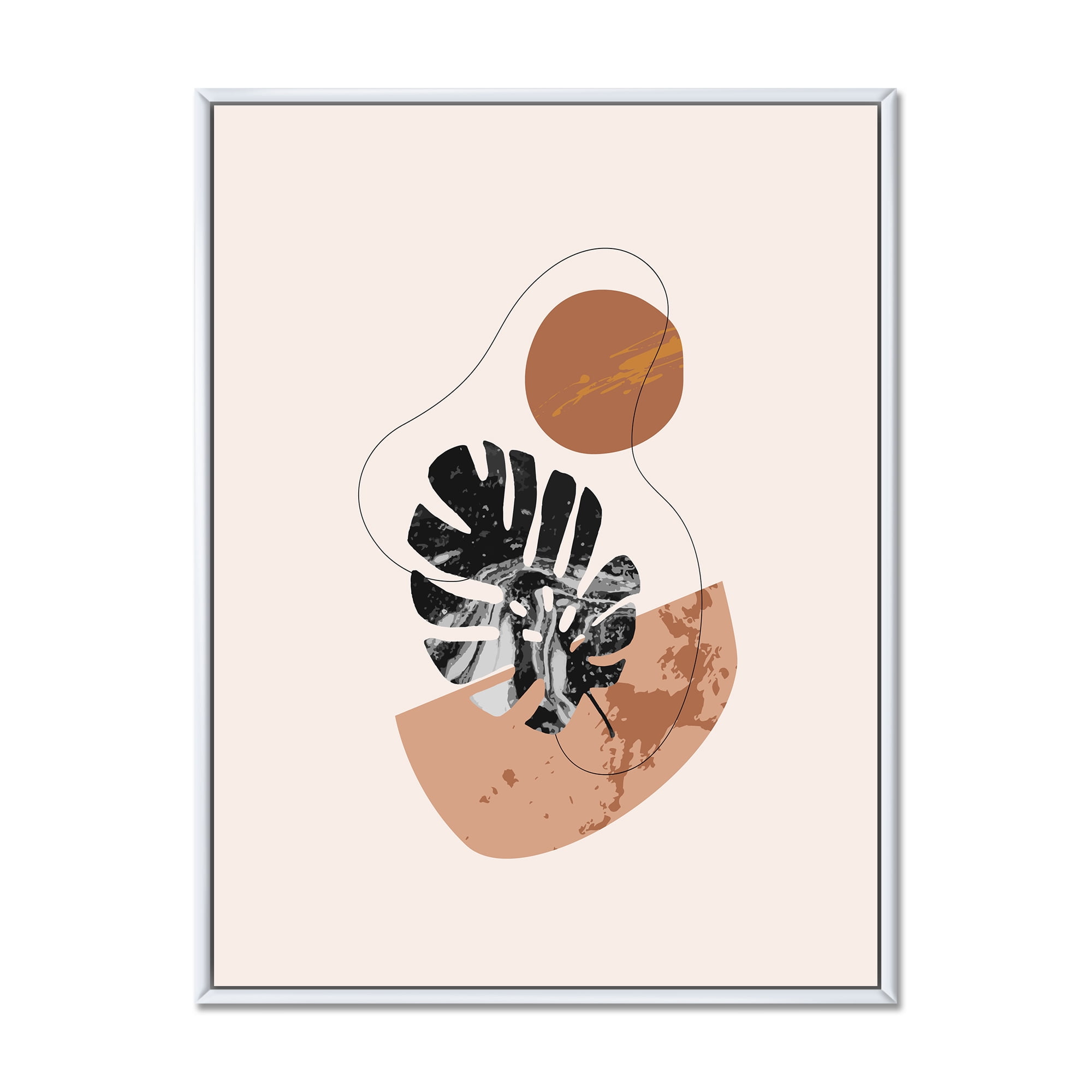 Designart 'Abstract Tropical Monstera Shapes and Leaves' Modern Framed Canvas Wall Art Print