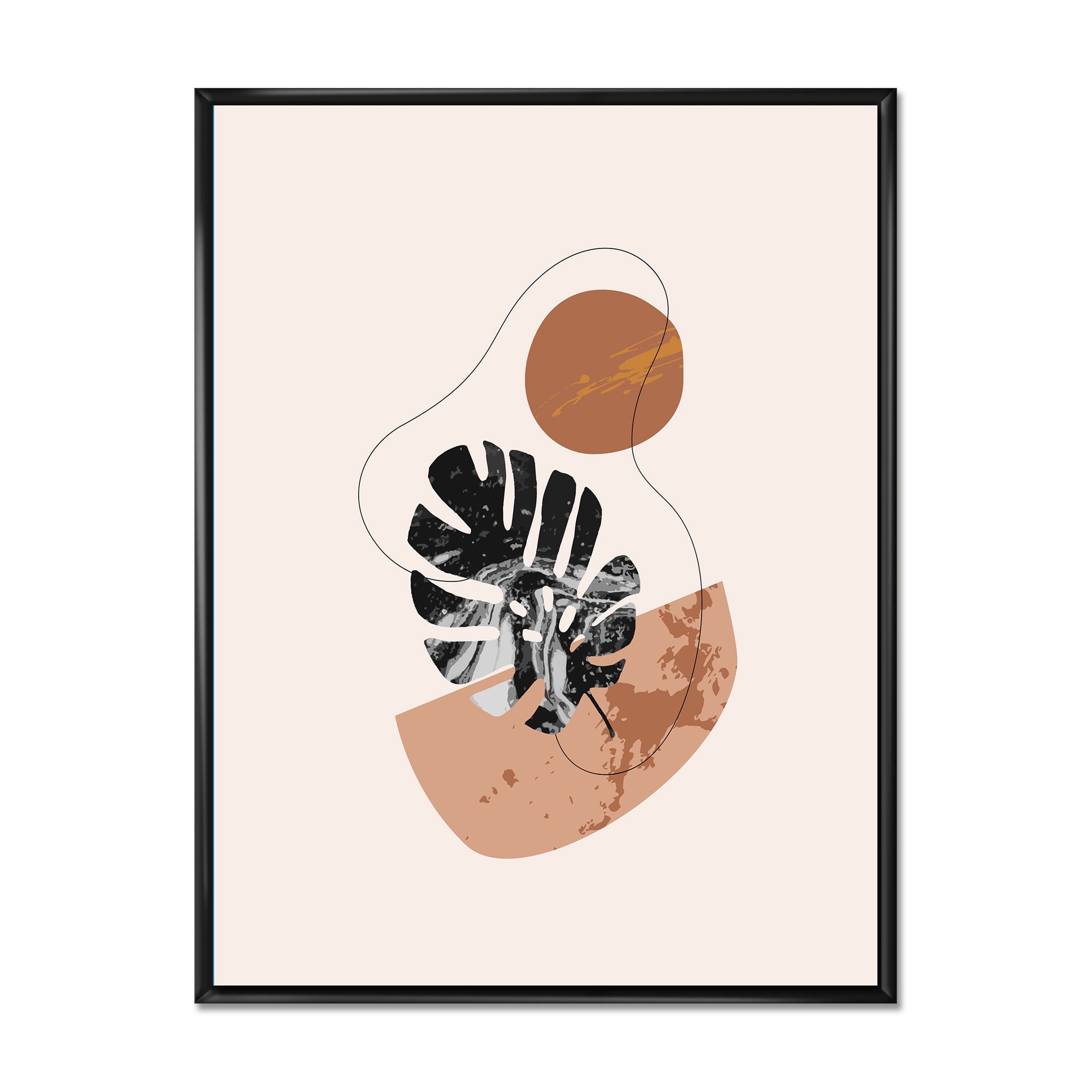 Designart 'Abstract Tropical Monstera Shapes and Leaves' Modern Framed Canvas Wall Art Print